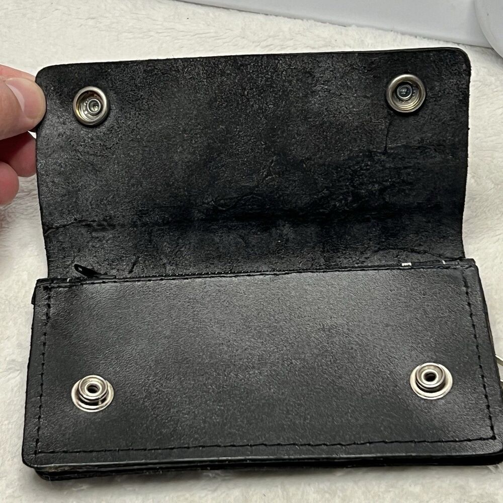 80's Vintage Harley Davidson Black USA Leather Wallet With Chain Eagle Logo Red - Picture 8 of 13